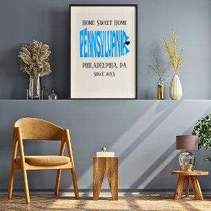 Hemsött Philadelphia PA Blue State Karta Poster