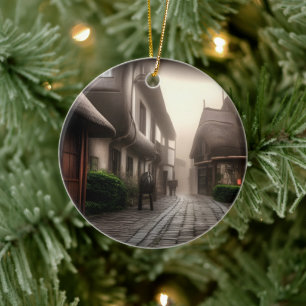 Hemstad Hobbiton på en Foggy Day Julgransprydnad Keramik