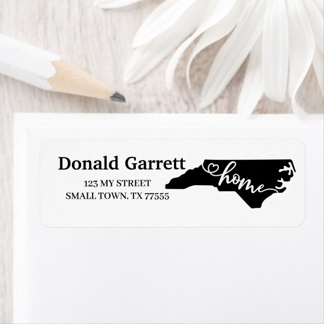 Hemstat kontur Heart North Carolina Adress Returadress Etikett (Insitu)