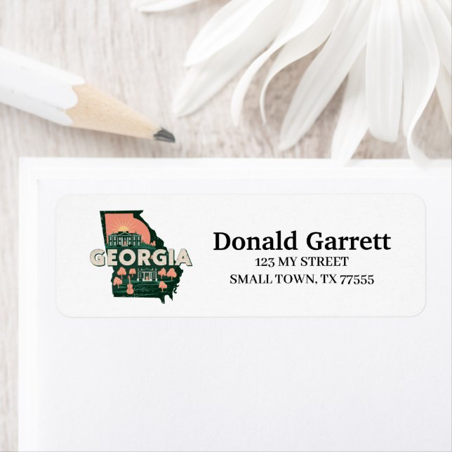Hemstaten Georgia Retro Färg Adress Returadress Etikett (Insitu)