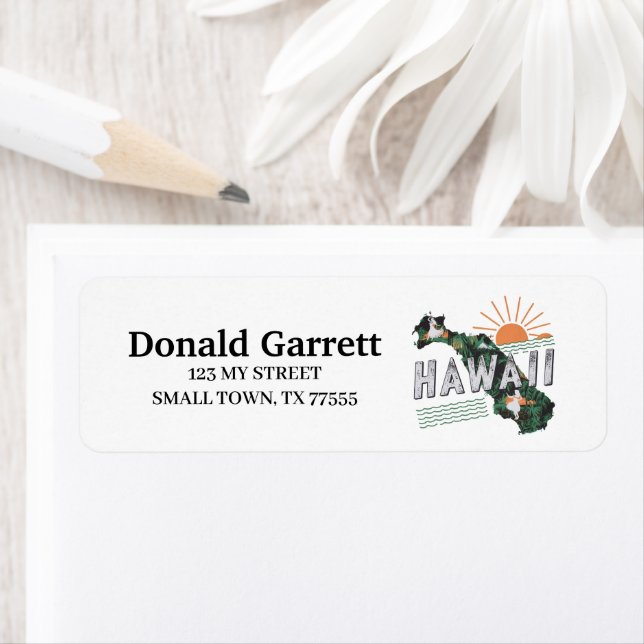 Hemstaten Hawaii Retro Färg Adress Returadress Etikett (Insitu)