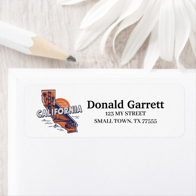 Hemstaten Kalifornien Retro Färg Adress Returadress Etikett (Insitu)