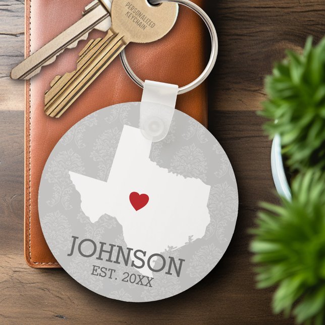 Hemstaten Karta Art - Texas Heart Nyckelring (Personalized Keychain - Texas)