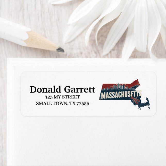 Hemstaten Massachusetts Retro Färg Adress Returadress Etikett (Insitu)