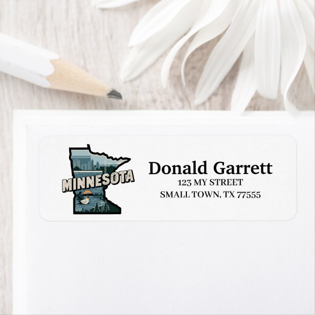 Hemstaten Minnesota Retro Färg Adress Returadress Etikett (Insitu)
