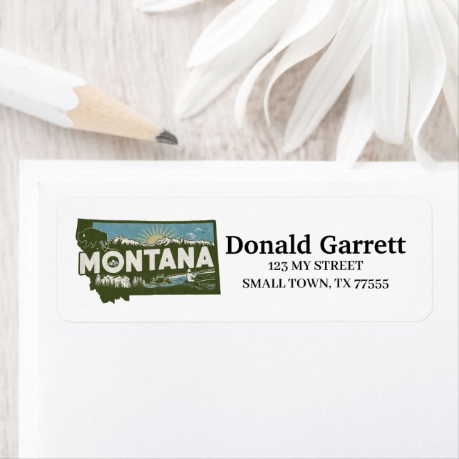 Hemstaten Montana Retro Färg Adress Returadress Etikett (Insitu)