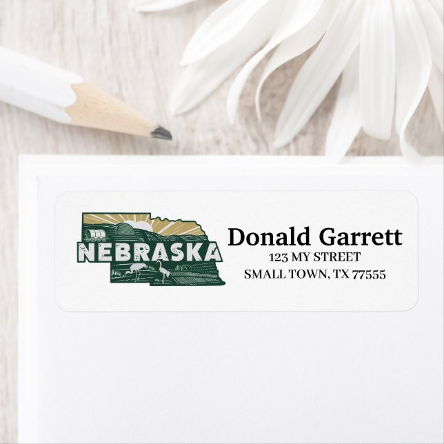 Hemstaten Nebraska Retro Färg Adress Returadress Etikett (Insitu)