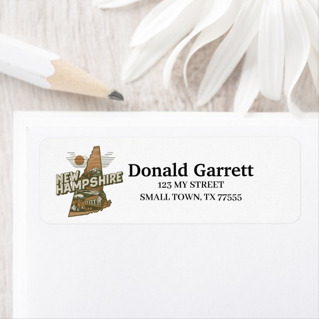 Hemstaten New Hampshire Retro Färg Adress Returadress Etikett (Insitu)