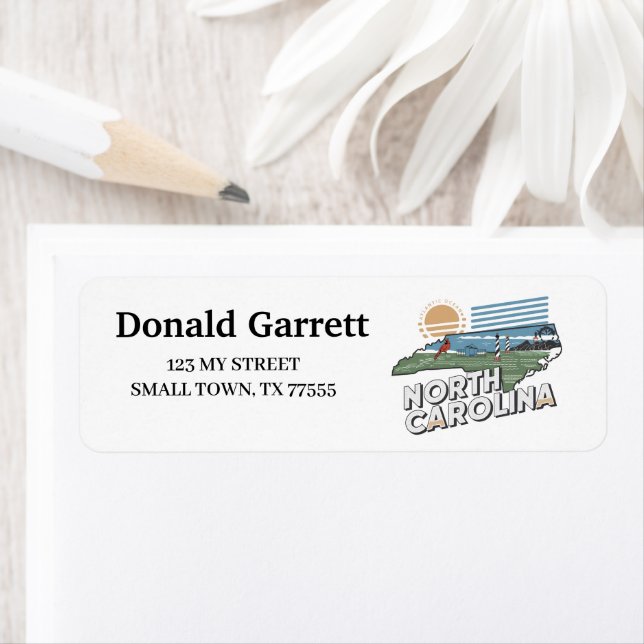 Hemstaten North Carolina Retro Färg Adress Returadress Etikett (Insitu)