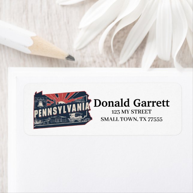 Hemstaten Pennsylvania Retro Färg Adress Returadress Etikett (Insitu)