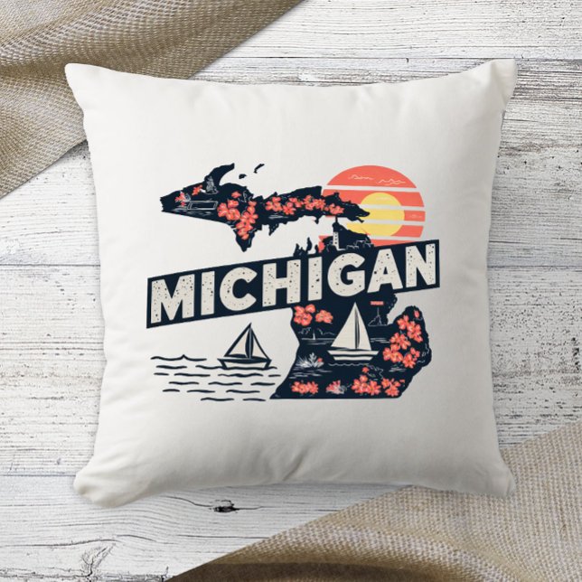 Hemstaten Retro Färg Michigan Kudde (Skapare uppladdad)