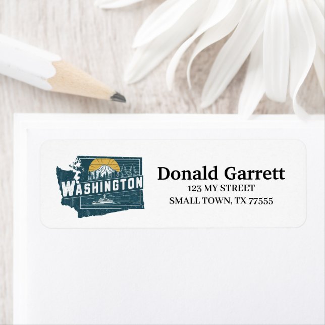Hemstaten Washington Retro Färg Adress Returadress Etikett (Insitu)