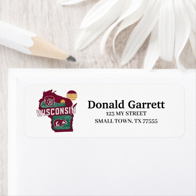 Hemstaten Wisconsin Retro Färg Adress Returadress Etikett (Insitu)