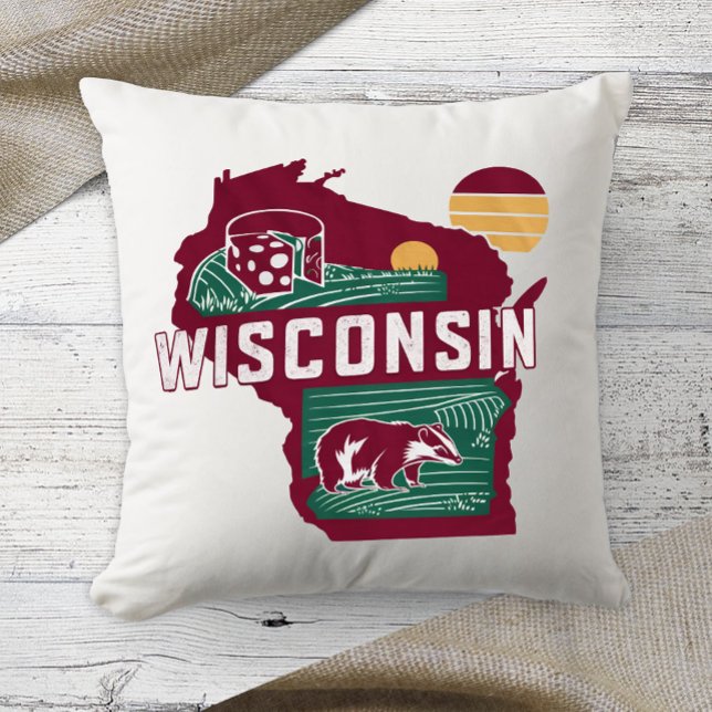 Hemstaten Wisconsin Retro Färg Kudde (Skapare uppladdad)