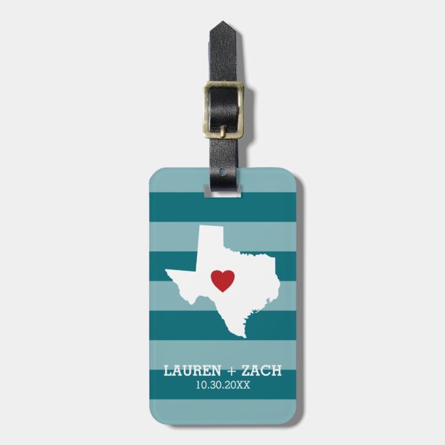 Hemstatskarta Konst - Anpassad Bröllop Texas Bagagebricka (Vertikal Framsida)