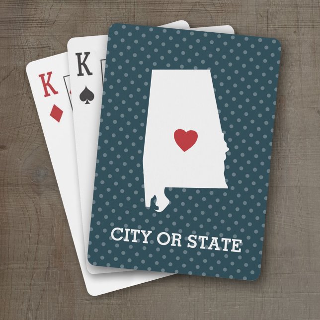 Hemstatskontrakt med City Option - Alabama Spelkort (Personalized Playing Cards with a State Map, Movable Heart and Name)