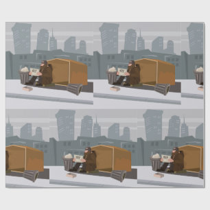 Hemtless Man som Håller i Hjälpskylt Urban Fattigd Presentpapper