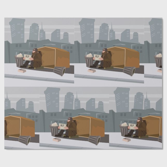 Hemtless Man som Håller i Hjälpskylt Urban Fattigd Presentpapper (Platt)