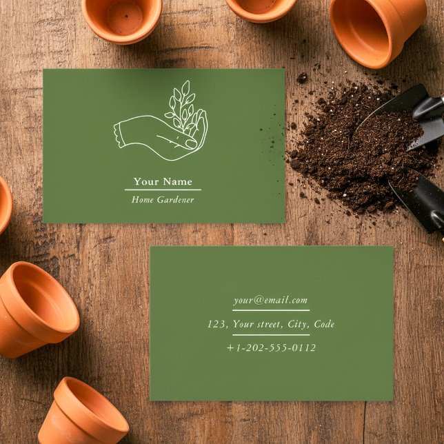 Hemträdgårdsmästares växtvisitenkort visitkort (Home gardener plant business card.)