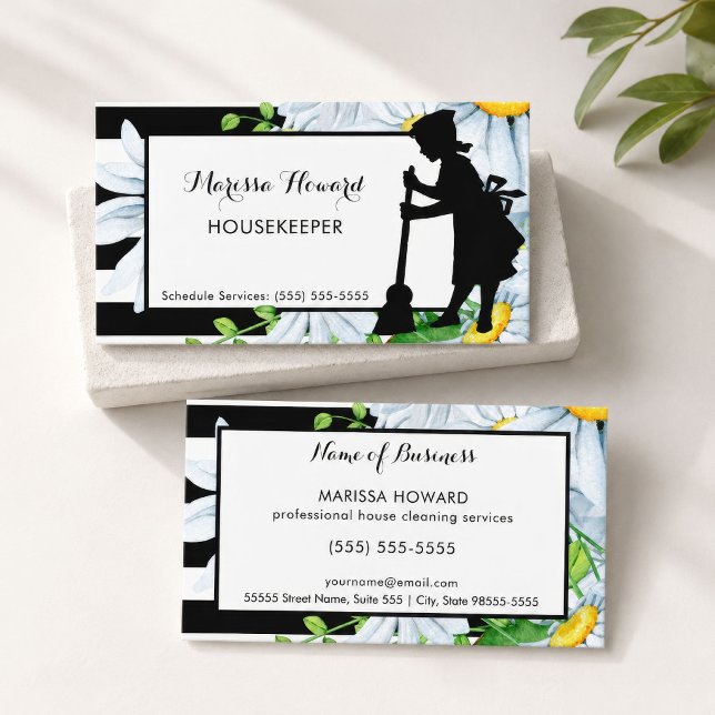 Hemvårdsblomma Silhuett Visitkort (Housekeeper Floral Silhouette Business Card
)