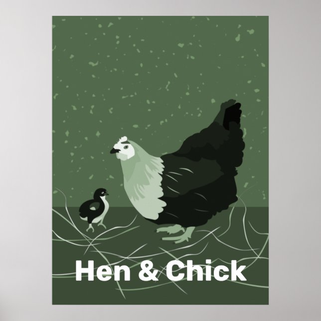 Hen & Chick Grönt Kitchen Wall Art Poster (Framsidan)