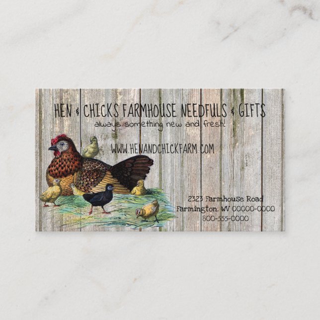 Hen & Chick Rustic Farmhouse Stil Affärskort Visitkort (Framsida)