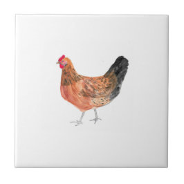 Hen Chicken Boskap vattencolor Farmyard art Kakelplatta