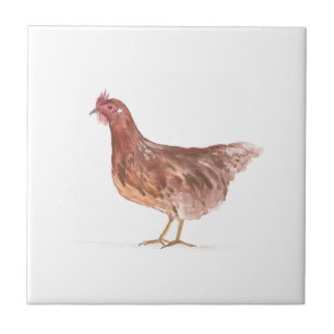 Hen Chicken Boskap vattencolor Farmyard art Kakelplatta