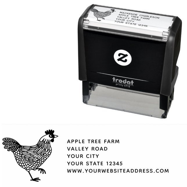 Hen Chicken Farm Adress Självfärgande Stämpel (Chicken Hen fresh eggs farm address self inking stamp)