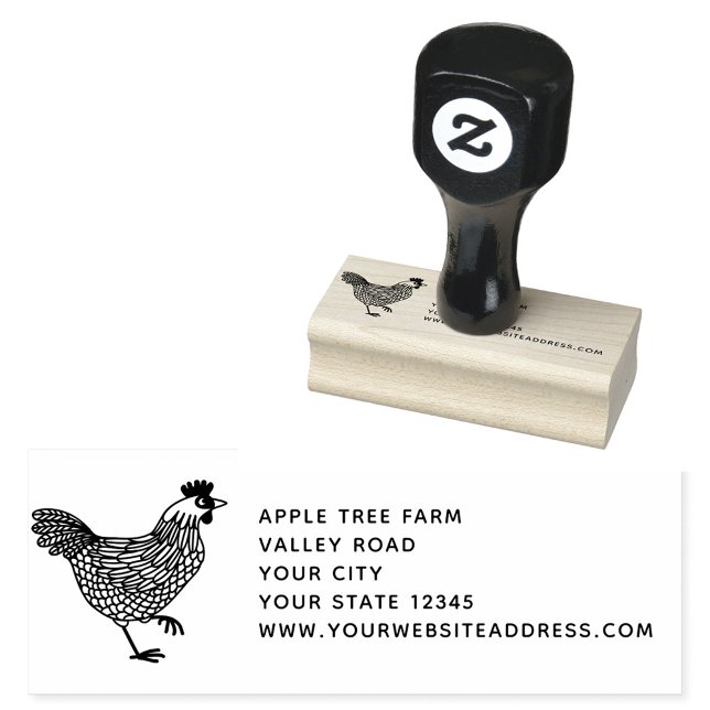 Hen Chicken Farm Adress Stämpel (Chicken hen poultry egg farm personalized rubber stamp)