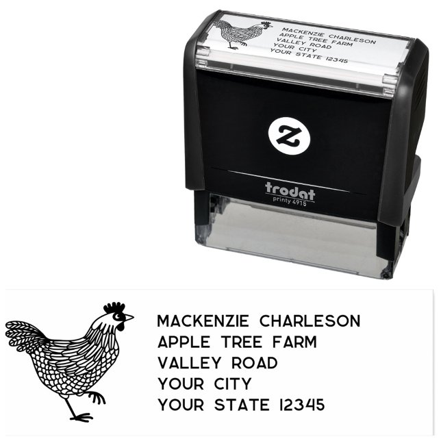 Hen Chicken Personlig Adress Självfärgande Stämpel (Chicken Hen Poultry self inking address stamp)