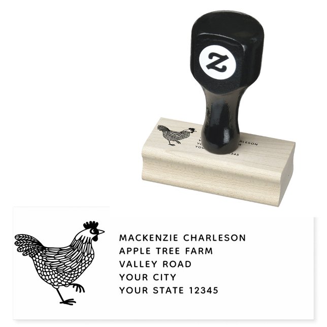 Hen Chicken Personlig Adress Stämpel (Chicken hen poultry egg farm personalized rubber stamp)