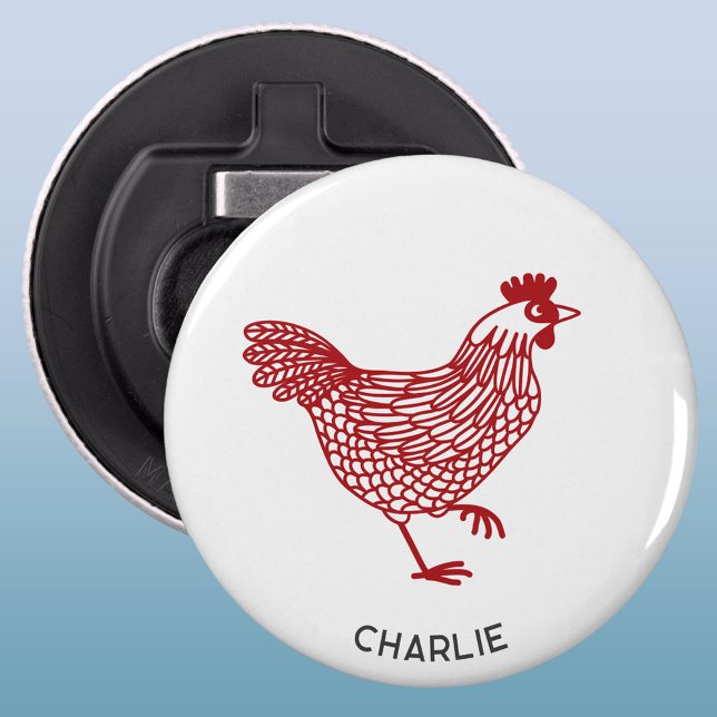 Hen Chicken Personlig Flasköppnare (Chicken hen poultry personalized name button bottle opener)
