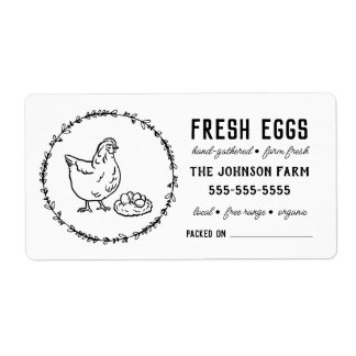 Hen Eggs | Vintage Farm Namn Black & White-etikett Fraktsedel