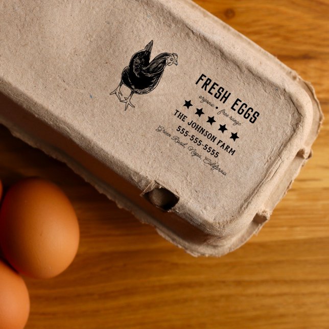 Hen Family Farm Fresh Eggs Adress Rubber Frimärke Stämpel (Skapare uppladdad)