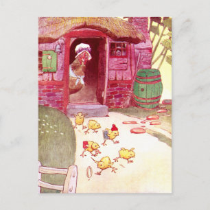 Hen i Rosa House Wating Chicks Vykort