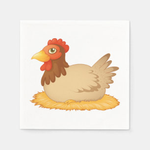 Hen Lapping on Eggs Papper Napkins Pappersservett