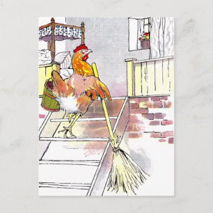 Hen med Broom Mounting Trappor till Bedroom Vykort