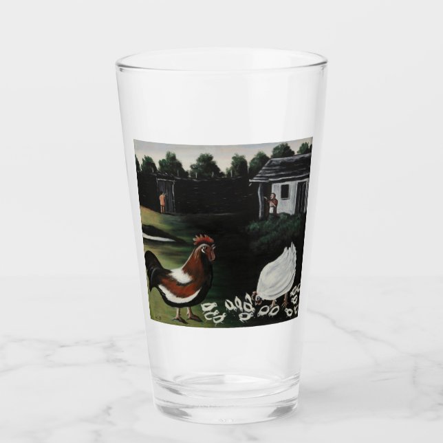 Hen med sina Chickar i ett landsbygdslandskap Glaskopp (Framsida)