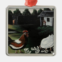 Hen med sina Chickar i ett landsbygdslandskap Julgransprydnad Metall