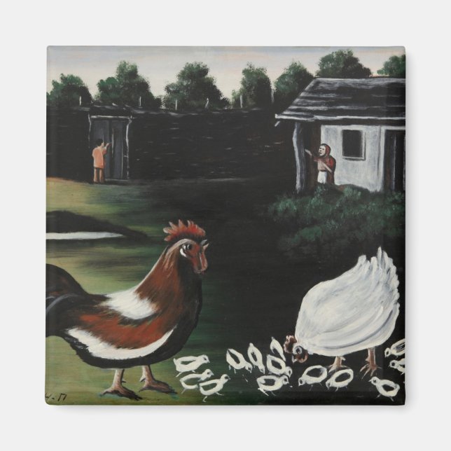 Hen med sina Chickar i ett landsbygdslandskap Magnet (Framsidan)