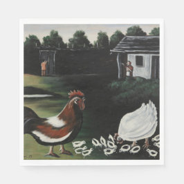 Hen med sina Chickar i ett landsbygdslandskap Pappersservett
