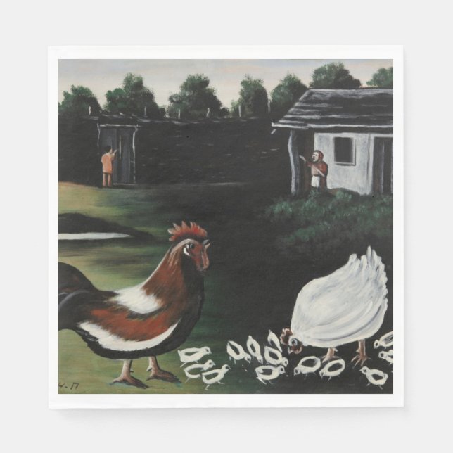 Hen med sina Chickar i ett landsbygdslandskap Pappersservett (Framsidan)
