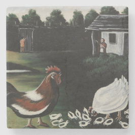 Hen med sina Chickar i ett landsbygdslandskap Stenunderlägg