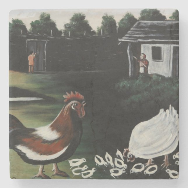 Hen med sina Chickar i ett landsbygdslandskap Stenunderlägg (Framsidan)
