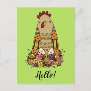 Hen Mönster Folk Art-vykort Vykort