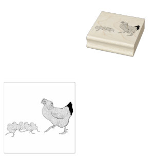 Hen och hennes Chickens Vintage Illustration Stämpel