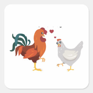 Hen och Tupp i Kärlek, Chicken Kärlek Fyrkantigt Klistermärke