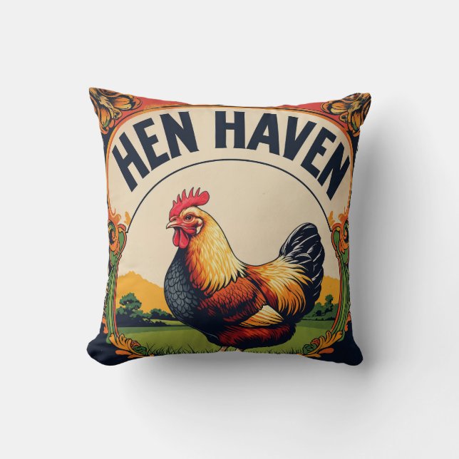 Hen och Tupp Matar Sack Art Kudde (Framsida)