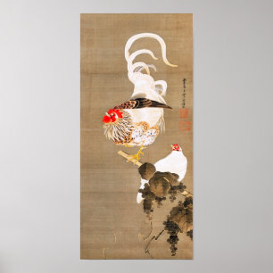 Hen och Tupp med Grapevine av Ito Jakuchu Poster